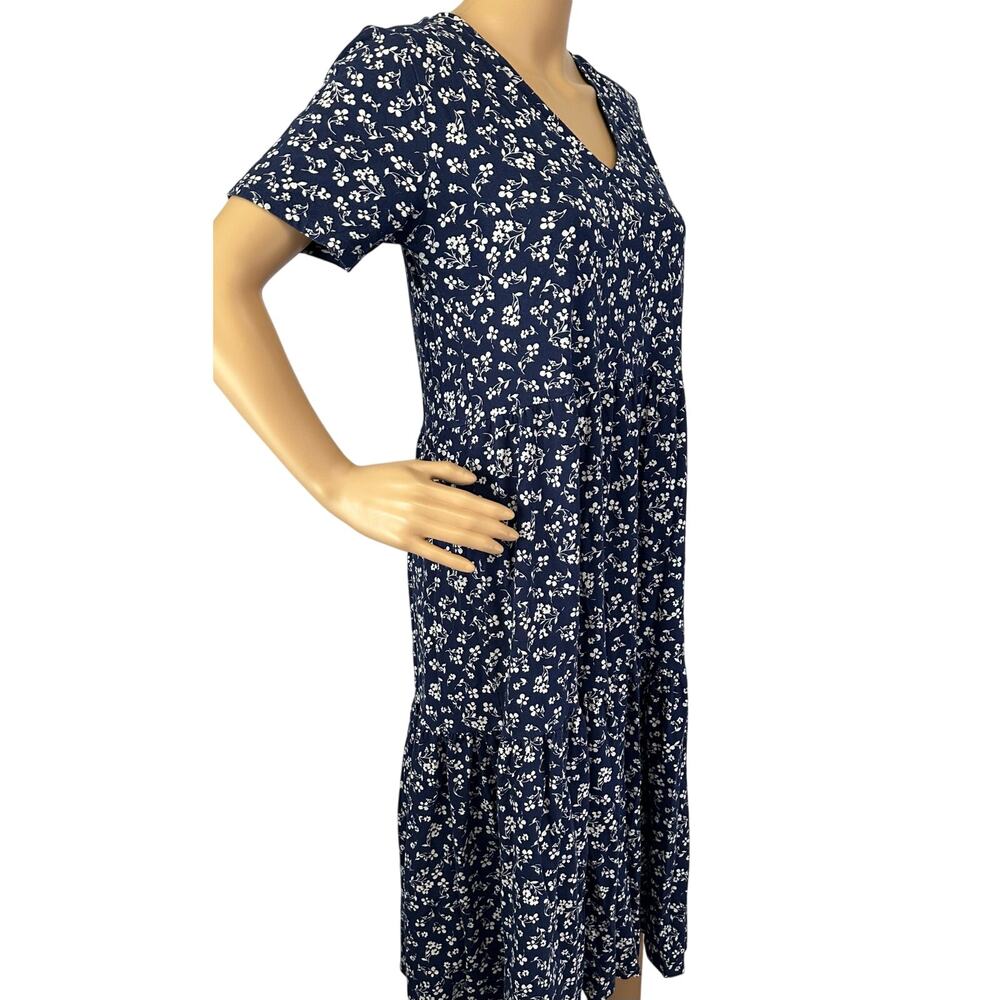 J. Crew V-neck Tiered Knit Cotton Midi Dress Navy Blue Floral AV658 Size M - Picture 5 of 13